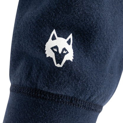 greyson brand wolf on a navy blue sleeve