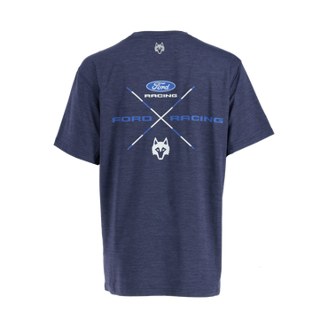 Ford racing x greyson wolf graphic on back of navy blue short sleeve shirt