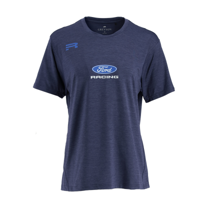 navy blue shirt Greyson short sleeve shirt with Ford racing logo 