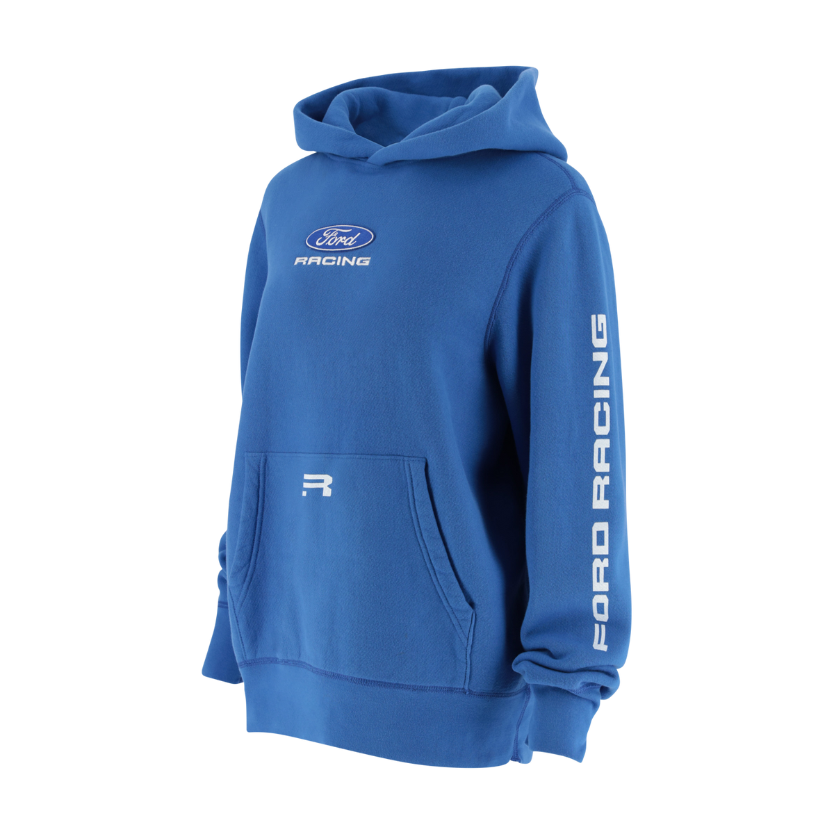 Blue hoodie with Ford Racing logo on a white background