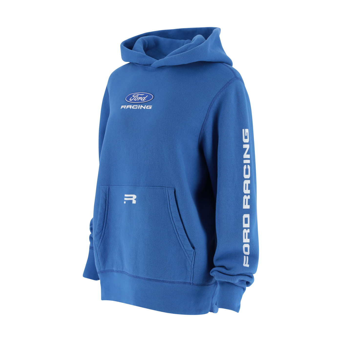 Blue hoodie with Ford Racing logo on a white background
