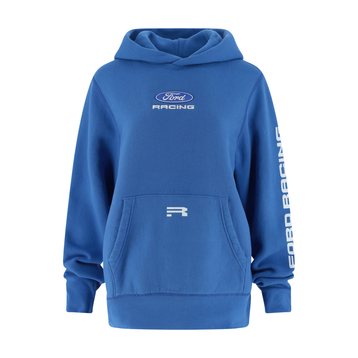 Blue hoodie with Ford Racing logo on a white background