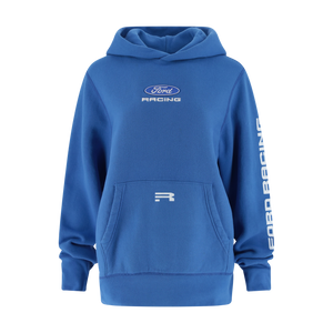 Blue hoodie with Ford Racing logo on a white background