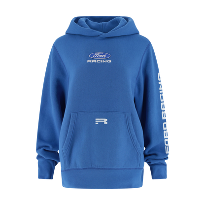 Blue hoodie with Ford Racing logo on a white background