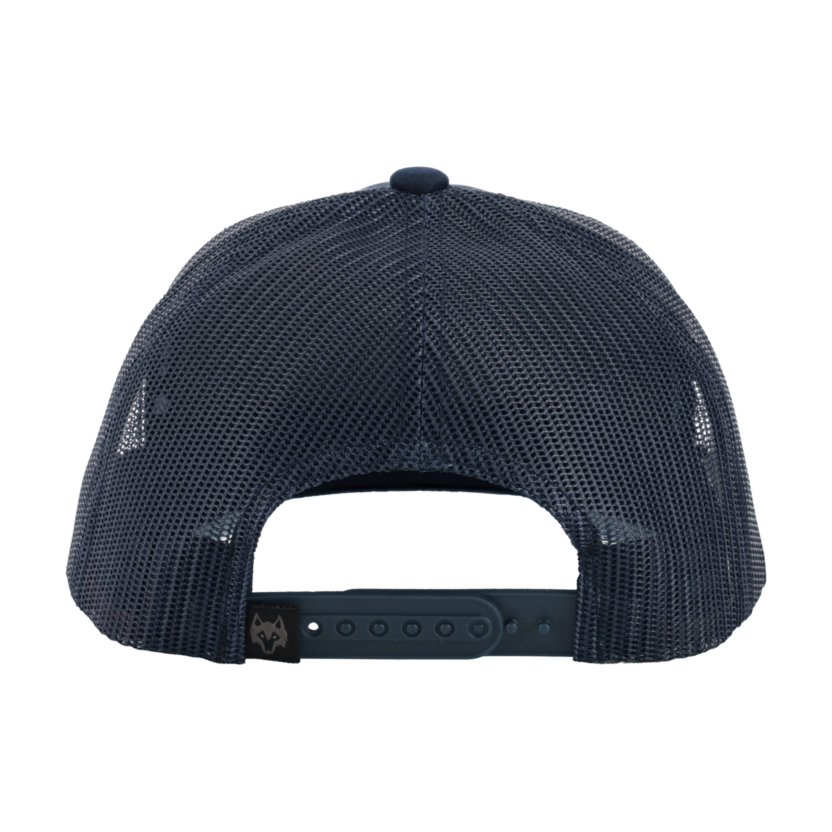 back of navy blue mesh snapback hat 