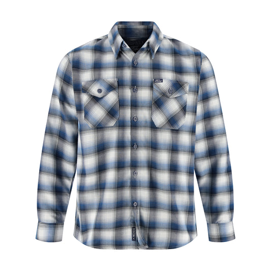 Blue and white plaid shirt on a white background