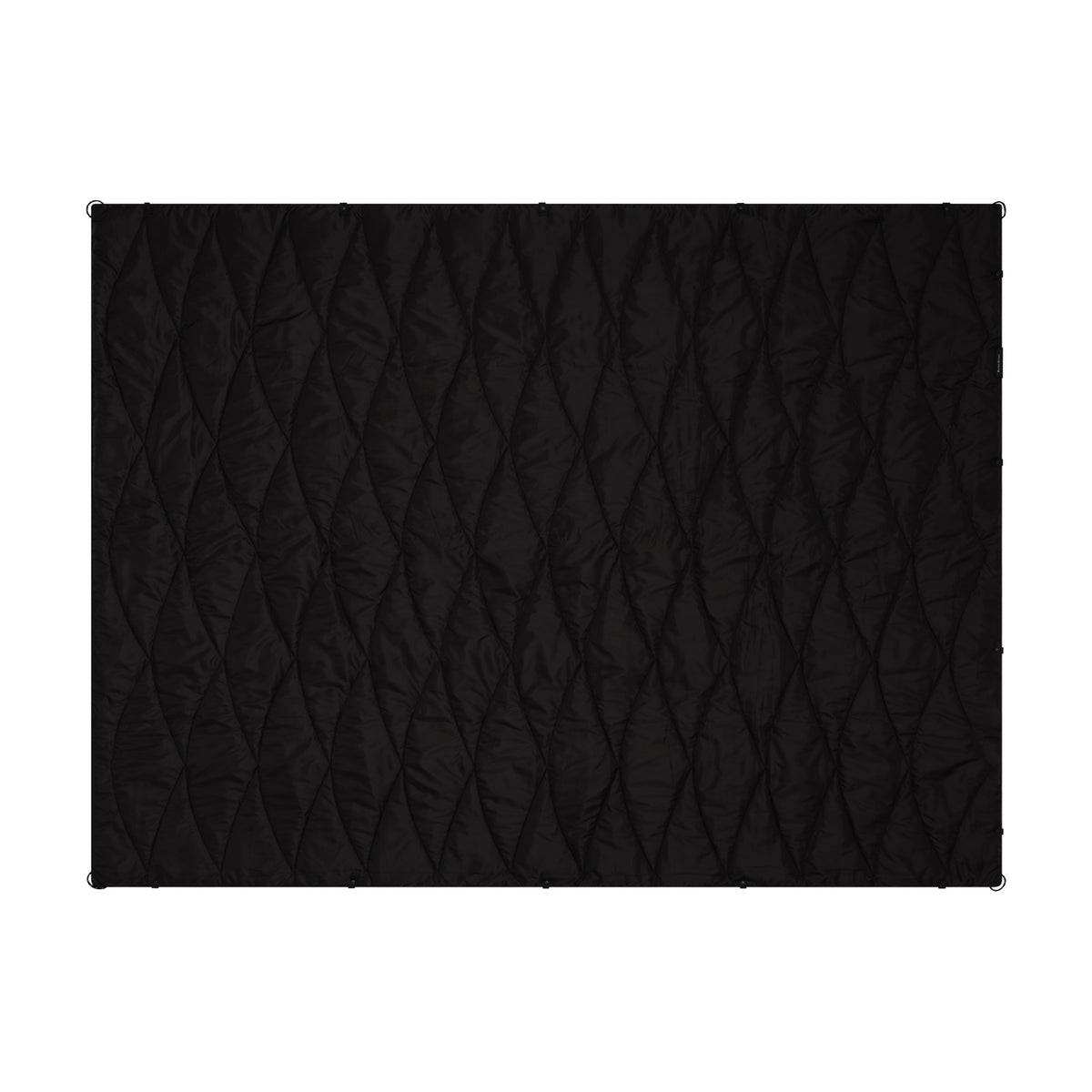 Black quilted puffer blanket on a white background