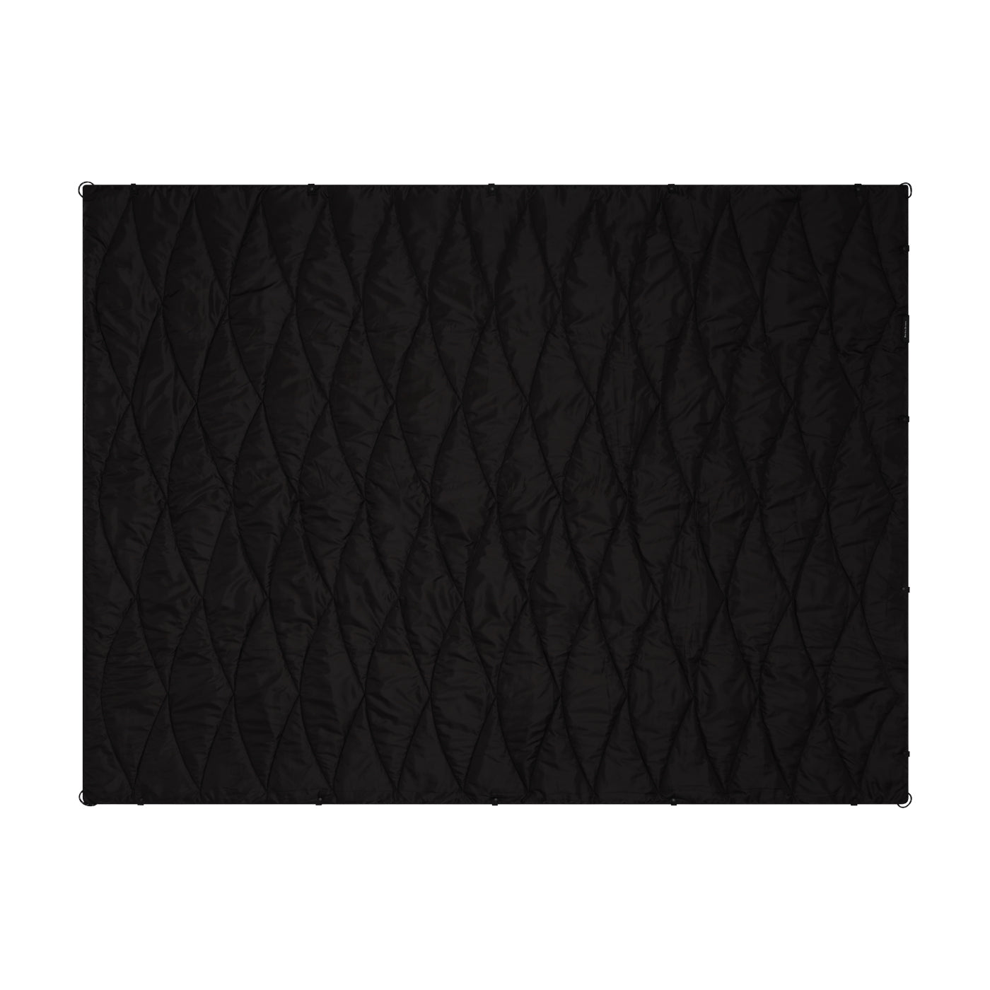 Black quilted puffer blanket on a white background
