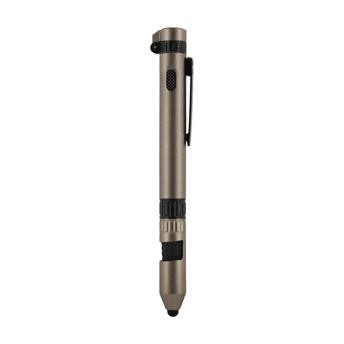 Metallic pen with a clip on a white background