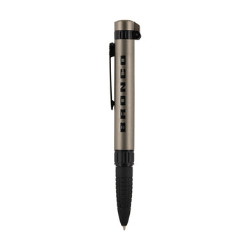 Metallic pen with 'Bronco' branding on a white background
