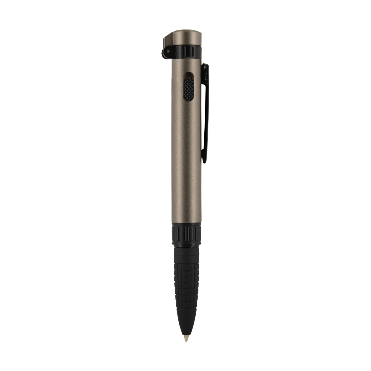 Metallic pen with a clip on a white background