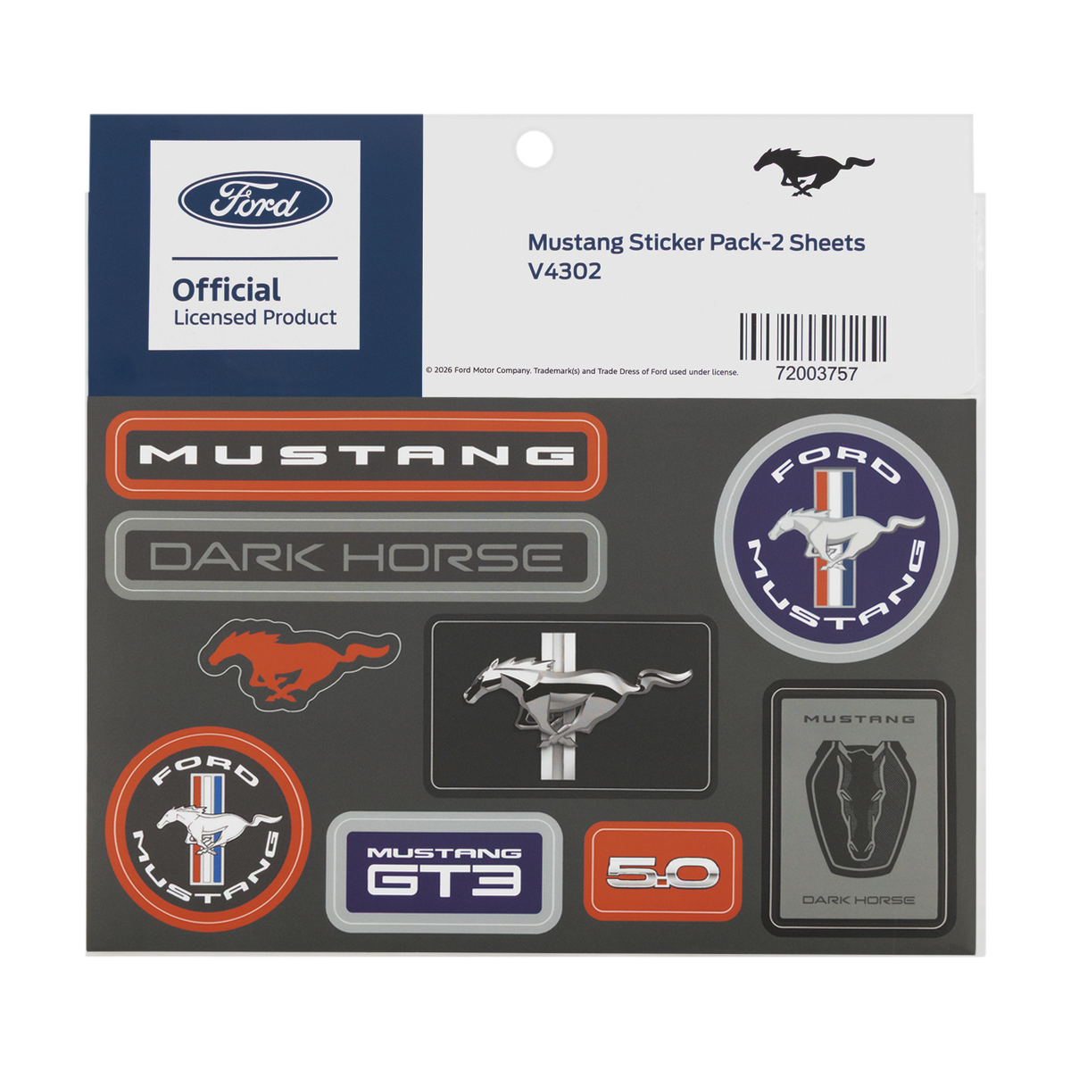 Ford Mustang sticker pack with various logos on a white background