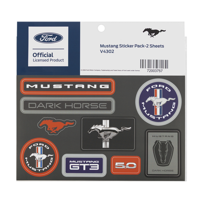 Ford Mustang sticker pack with various logos on a white background