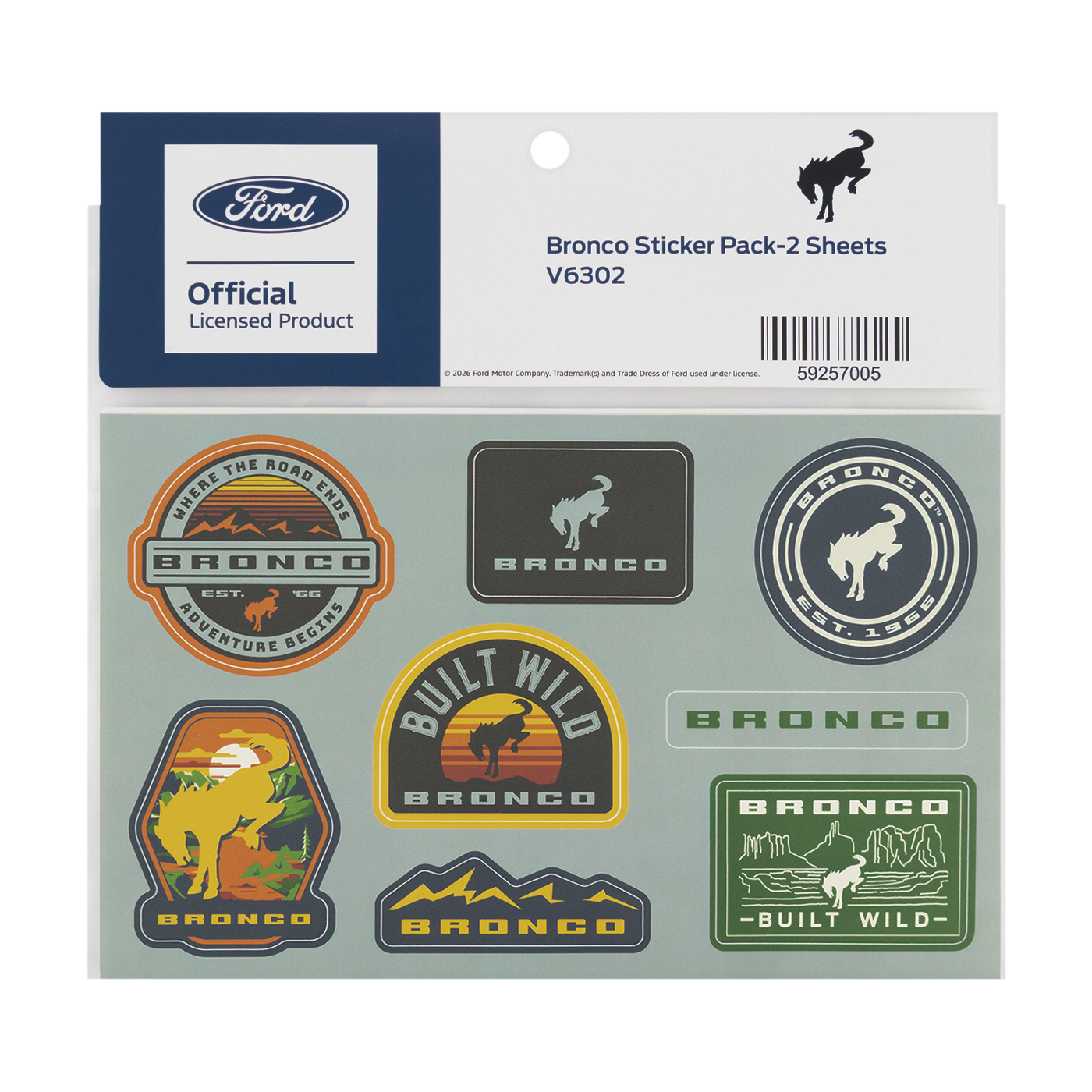 Ford Bronco sticker pack with various logos on a gray background
