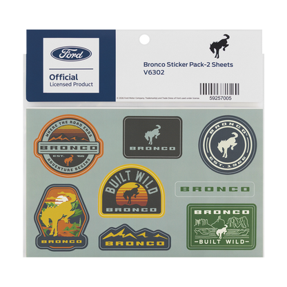 Ford Bronco sticker pack with various logos on a gray background
