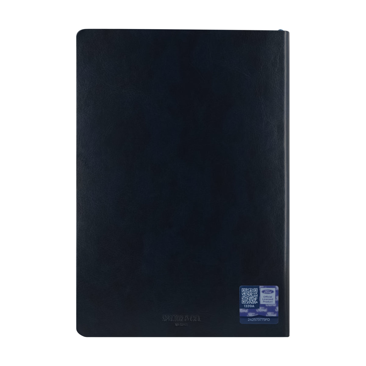 navy blue Ford notebook on a white background
