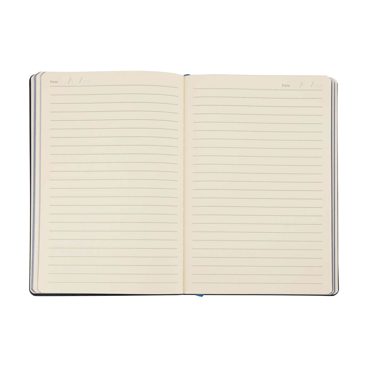 Open notebook with lined pages on a white background