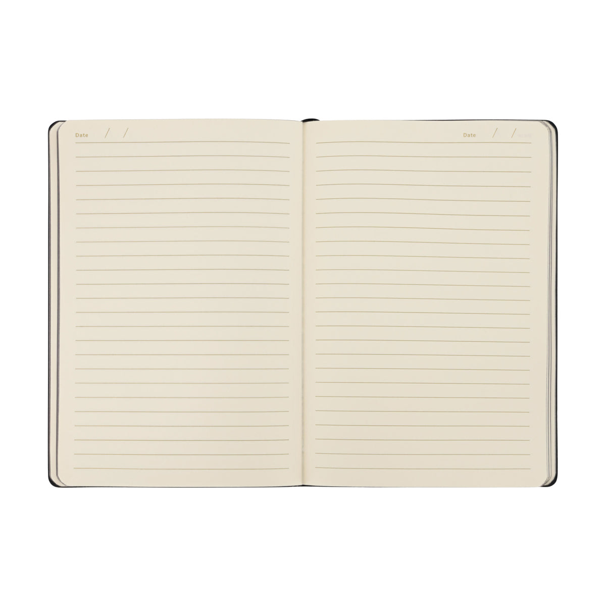 Open notebook with lined pages on a white background