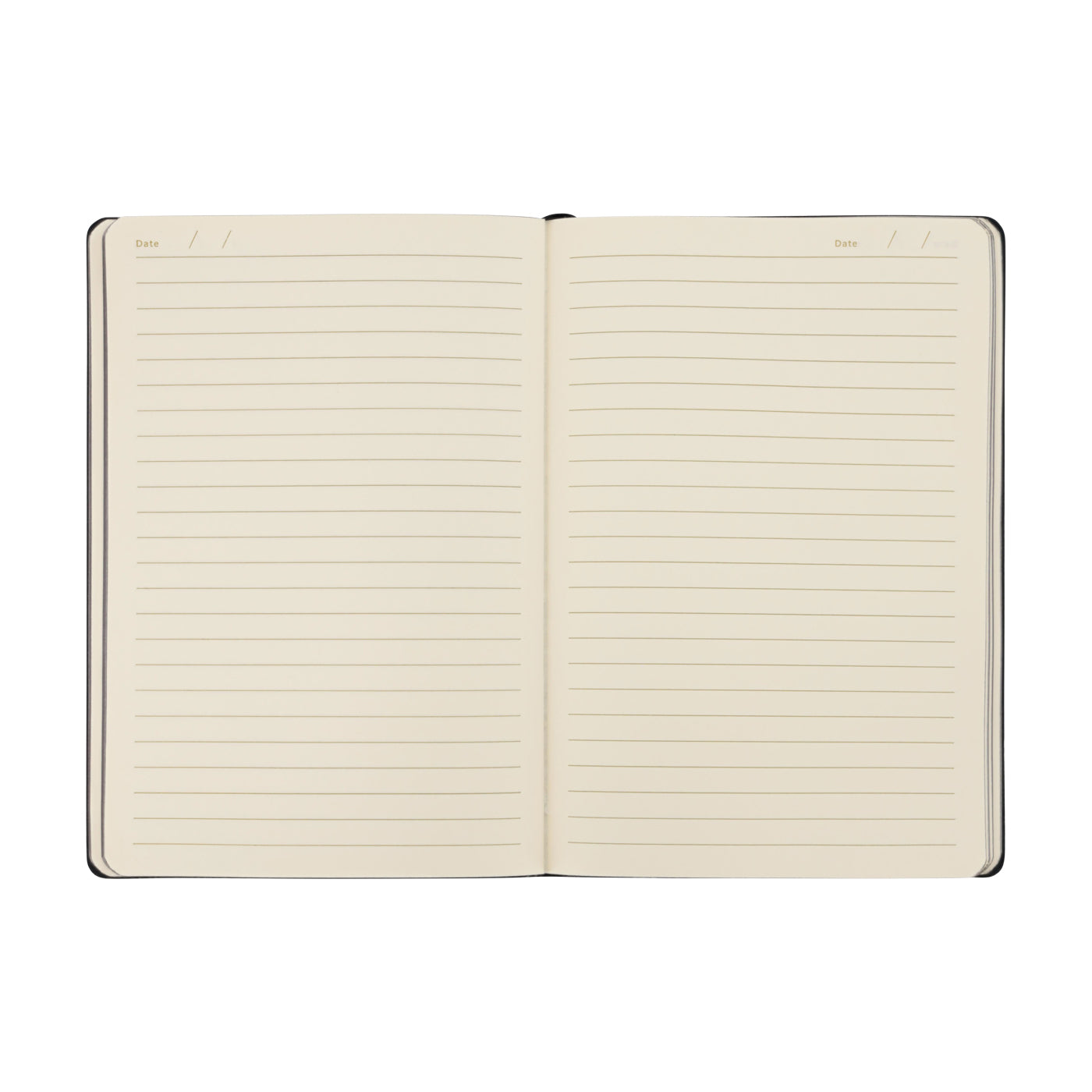 Open notebook with lined pages on a white background