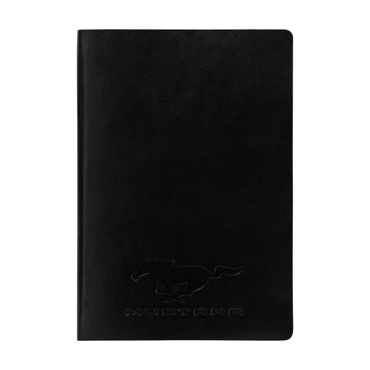 Black notebook with Mustang logo on a white background
