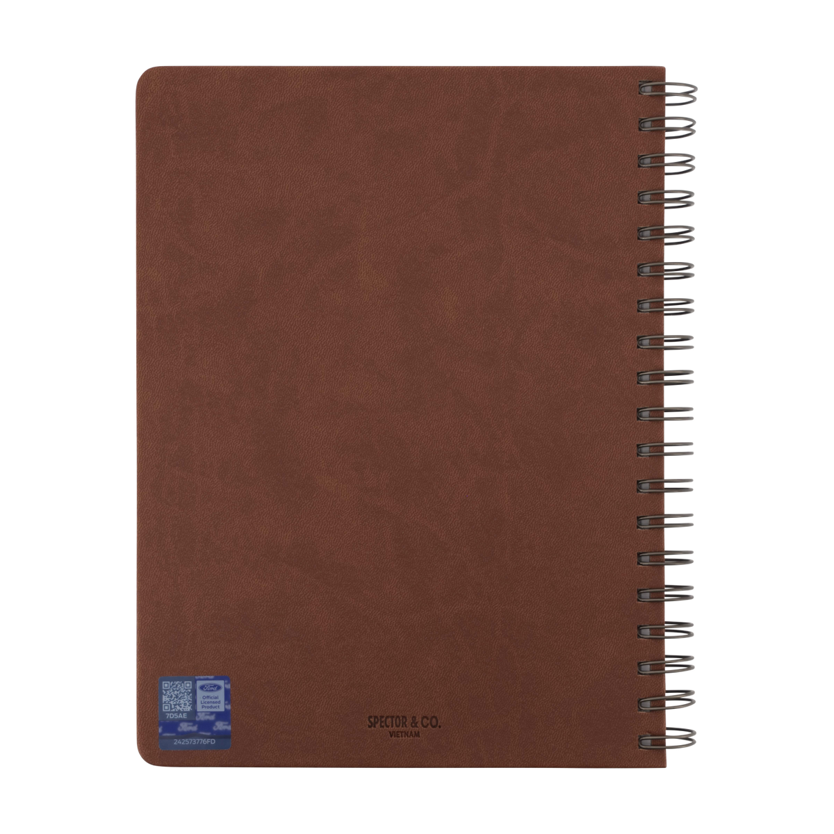 Brown notebook with spiral binding on a white background