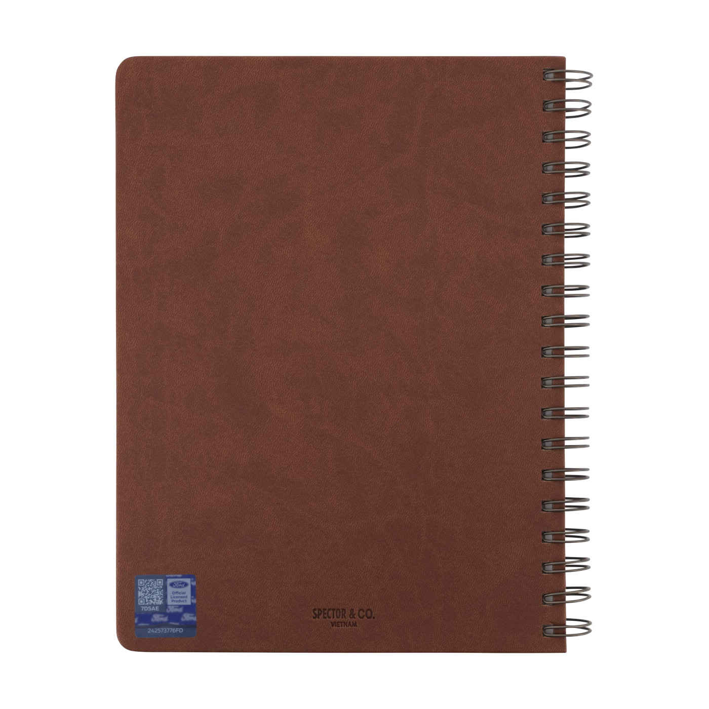 Brown notebook with spiral binding on a white background