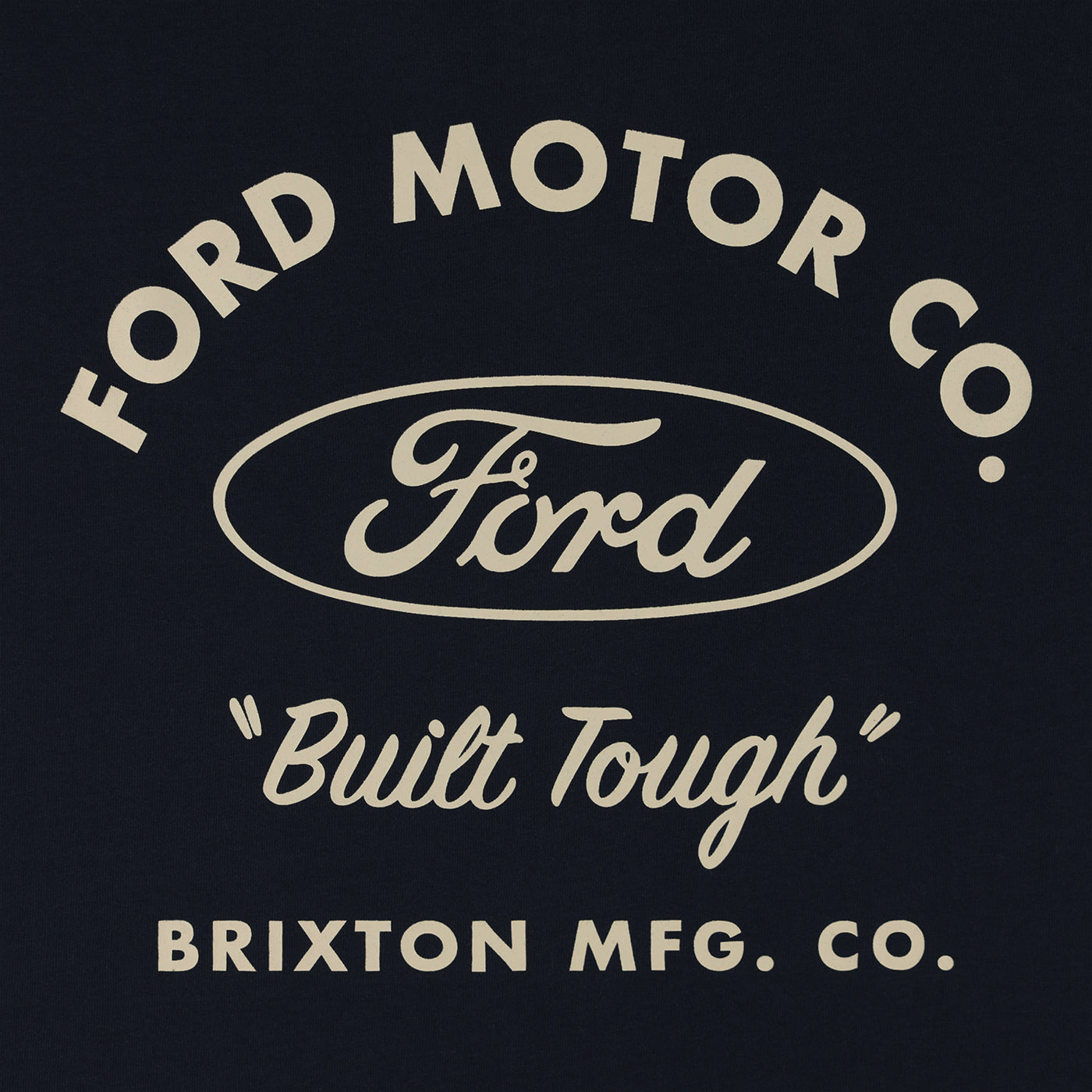 Ford Motor Co. logo with 'Built Tough' and Brixton Mfg. Co. text on a black background