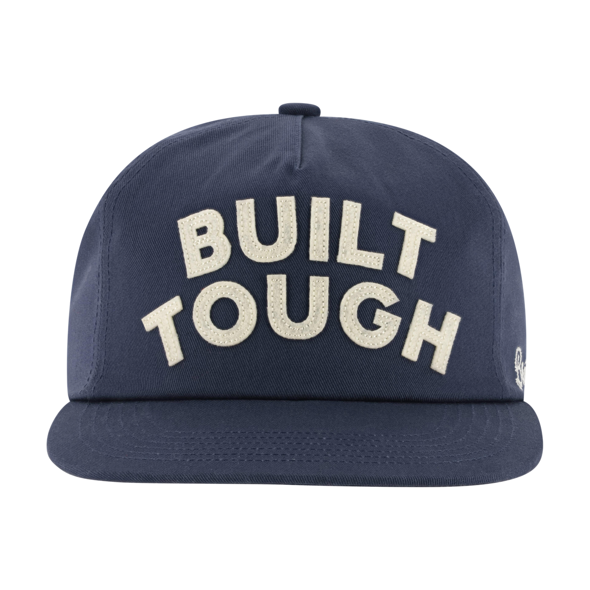 Navy blue cap with 'BUILT TOUGH' text on a white background