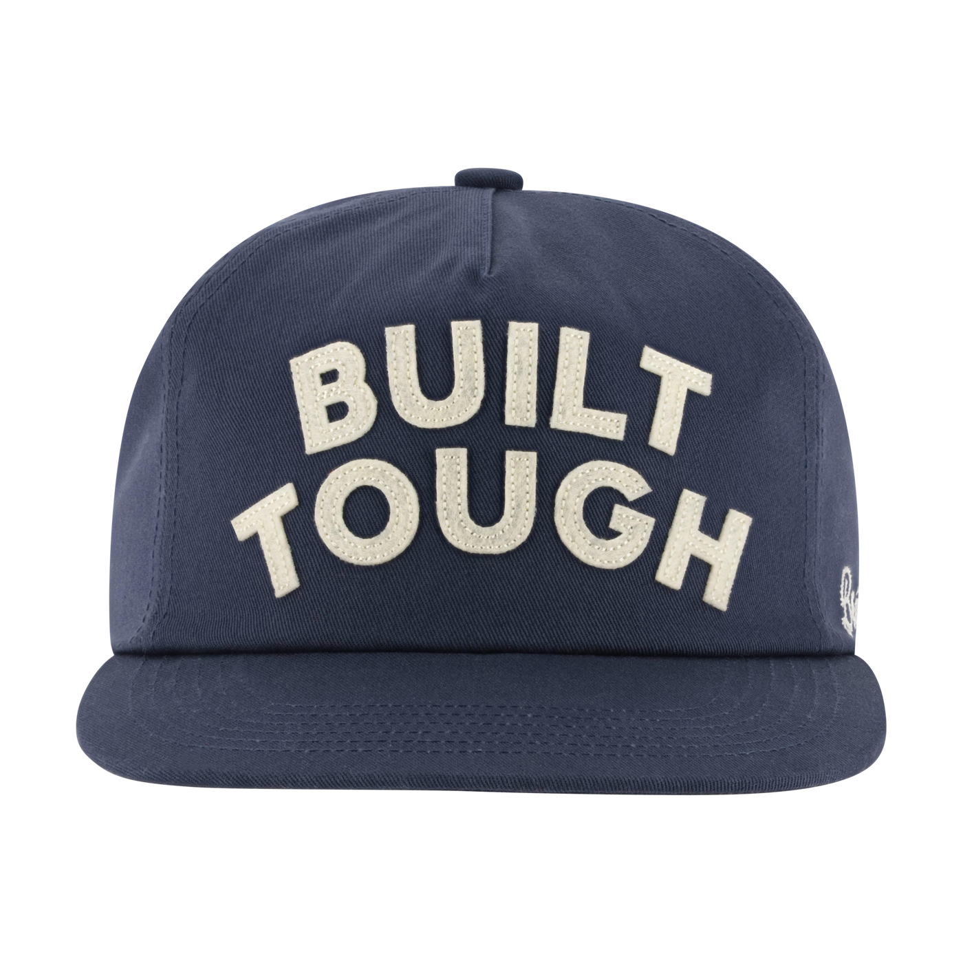 Navy blue cap with 'BUILT TOUGH' text on a white background