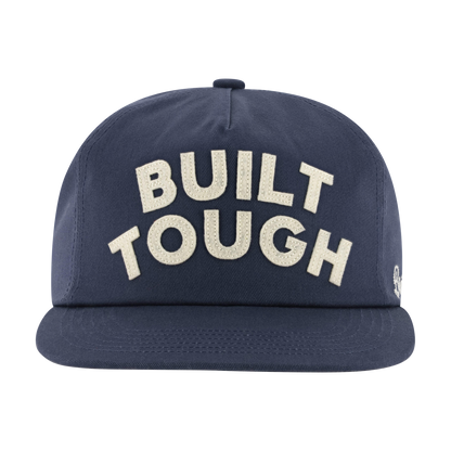 Navy blue cap with 'BUILT TOUGH' text on a white background