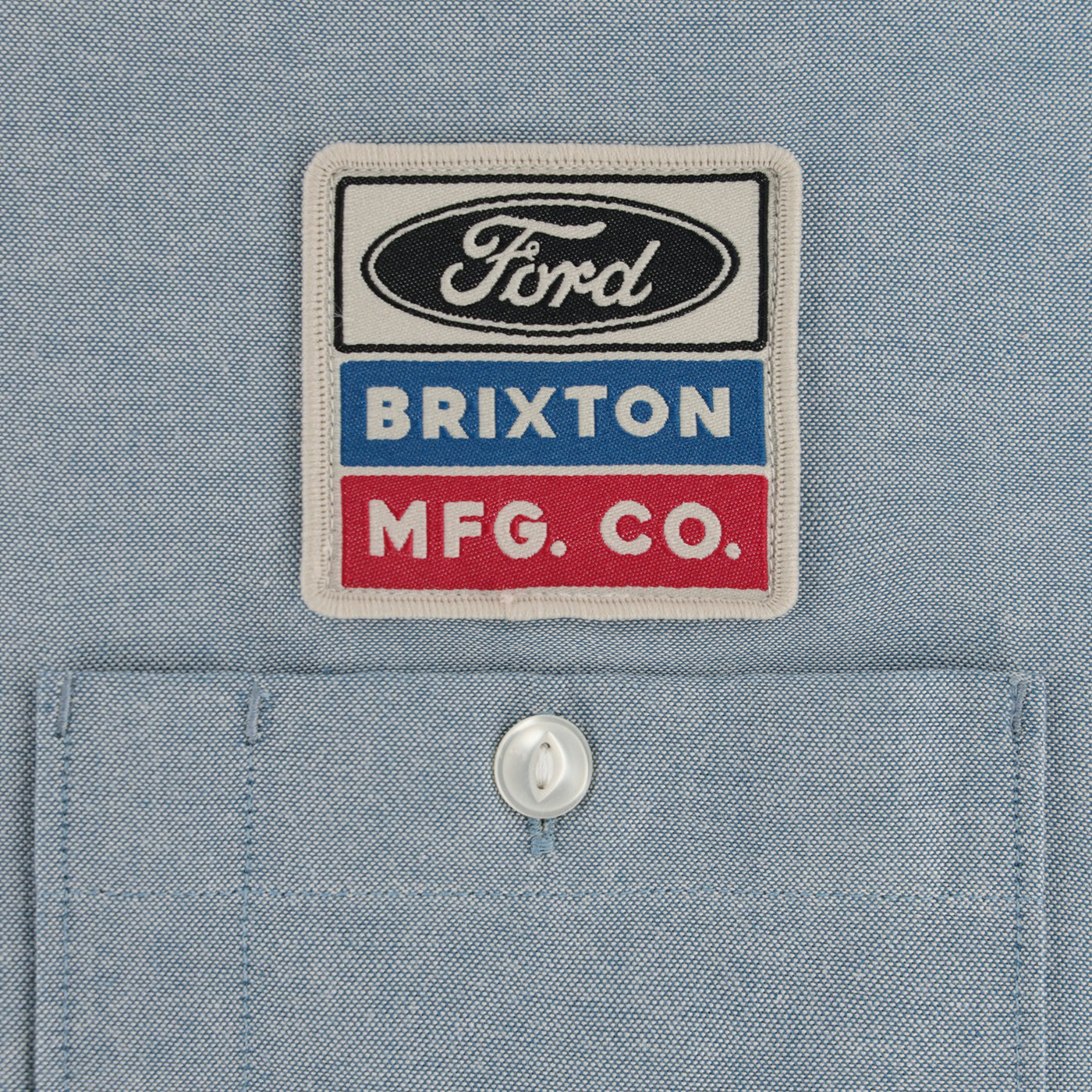 Patch on a shirt with Ford and Brixton branding