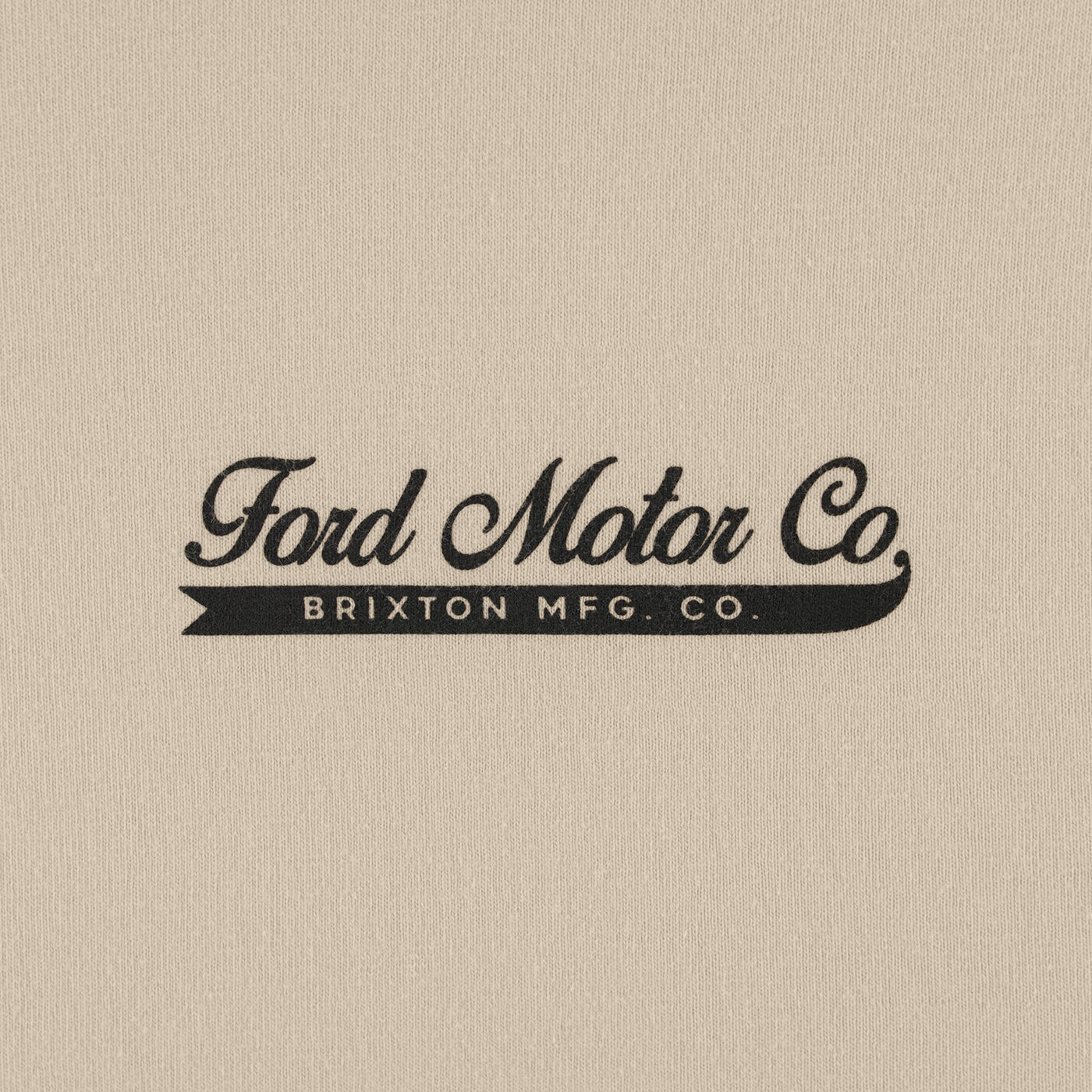Text 'Ford Motor Co. Brixton MFG. Co.' on a beige background