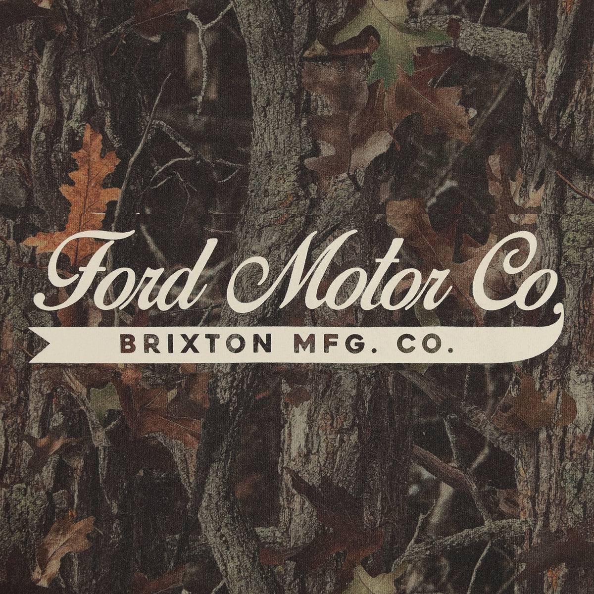 Camouflage pattern with 'Ford Motor Co.' and 'Brixton Mfg. Co.' text overlay