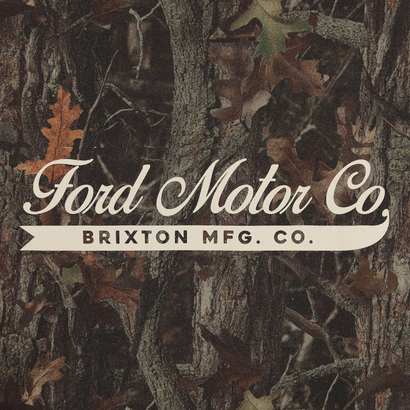 Camouflage pattern with 'Ford Motor Co.' and 'Brixton Mfg. Co.' text overlay