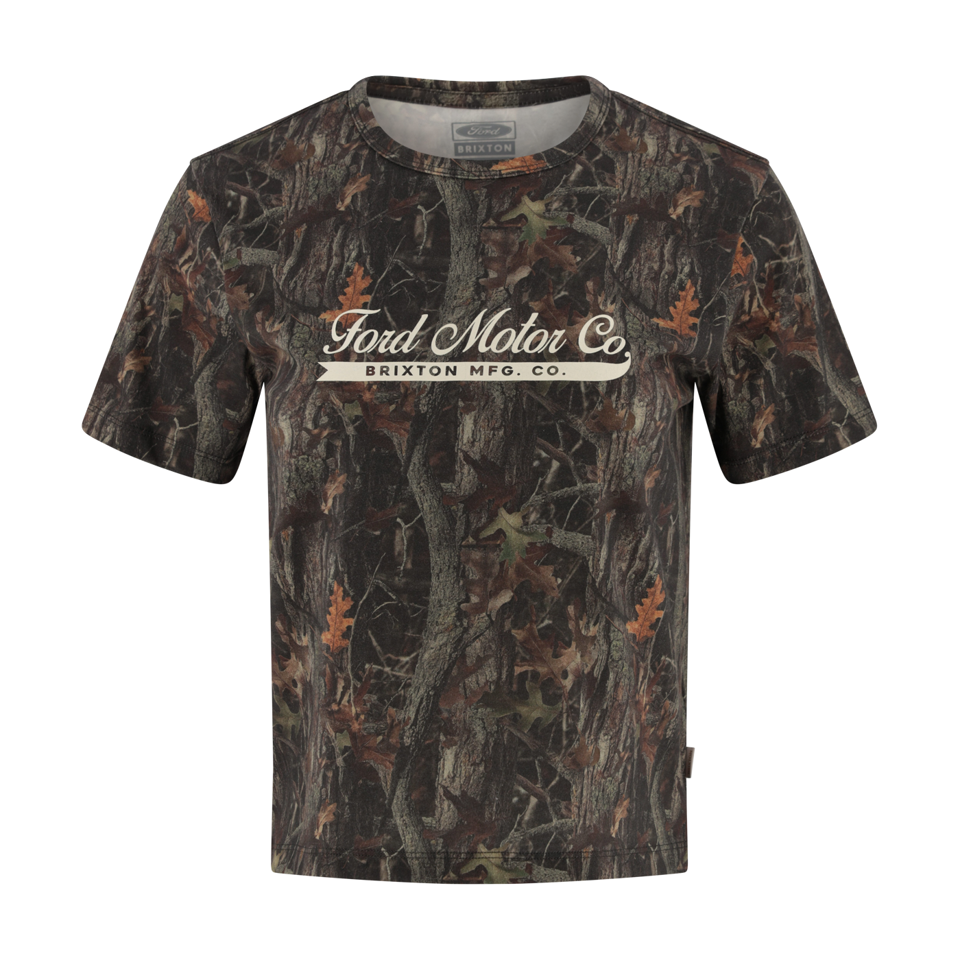 Camouflage t-shirt with Ford Motor Co. logo on a white background