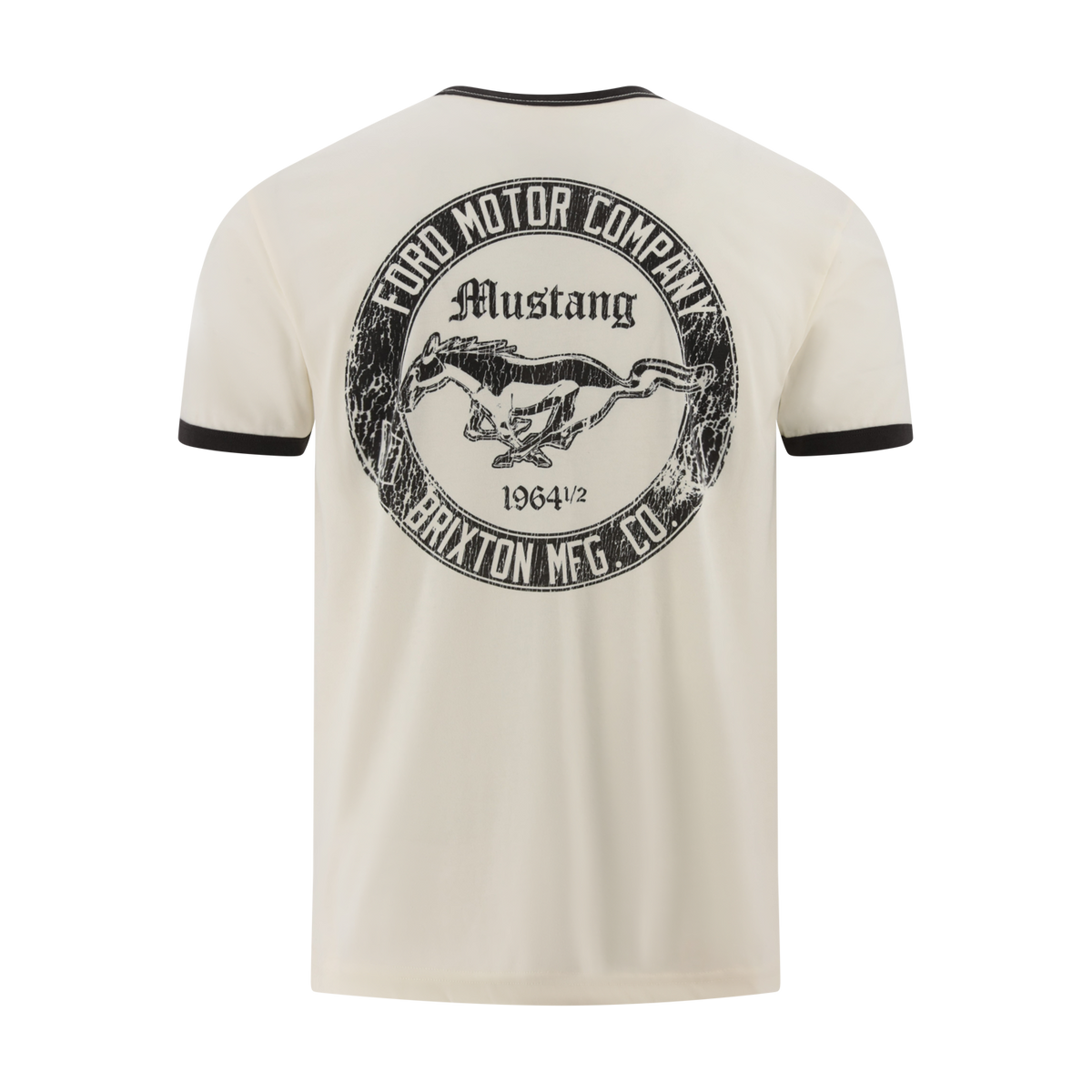 Beige t-shirt with Ford Mustang logo on a white background
