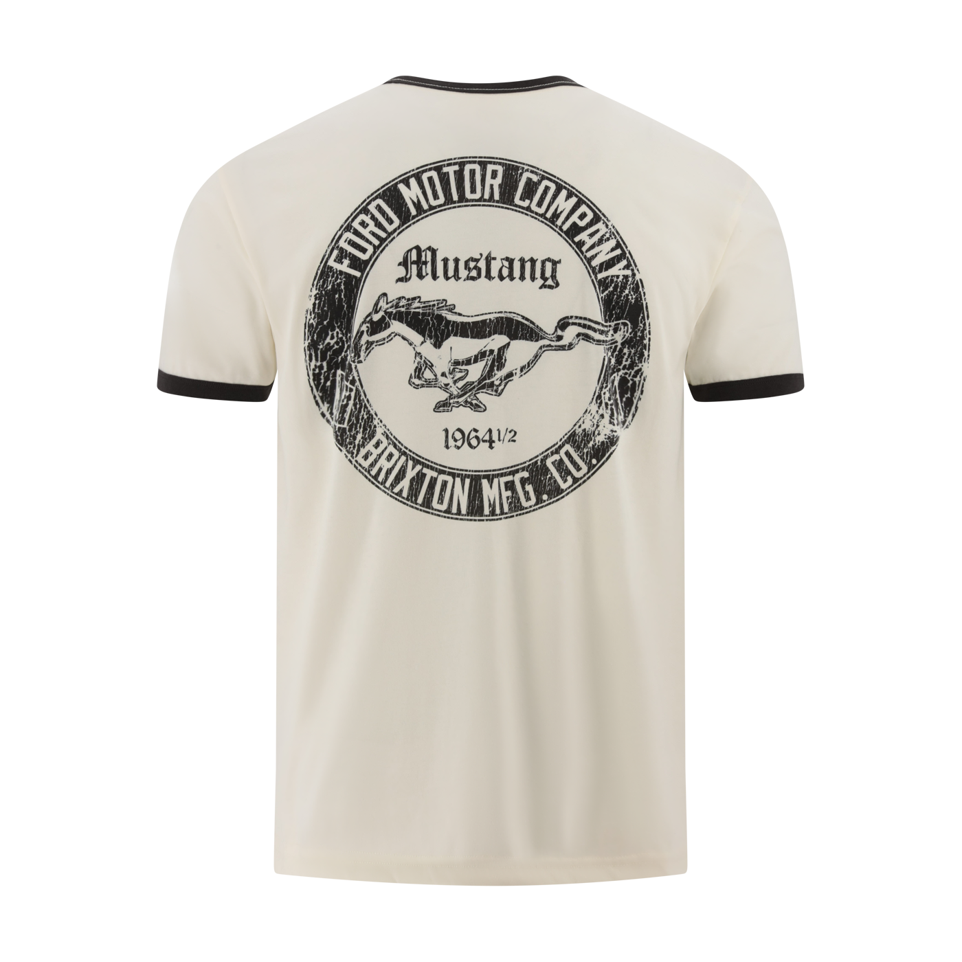 Beige t-shirt with Ford Mustang logo on a white background