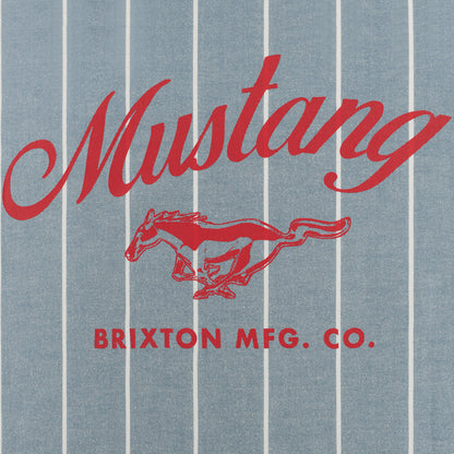 Brixton MFG. Co. Mustang logo on a striped background