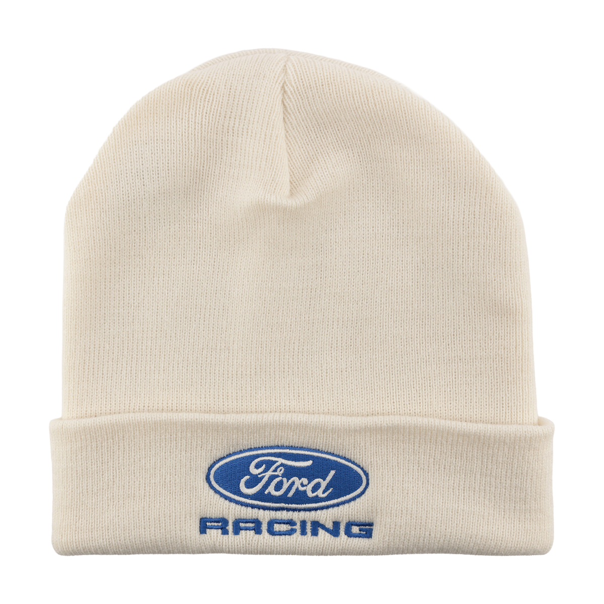 white beanie with Ford Racing logo