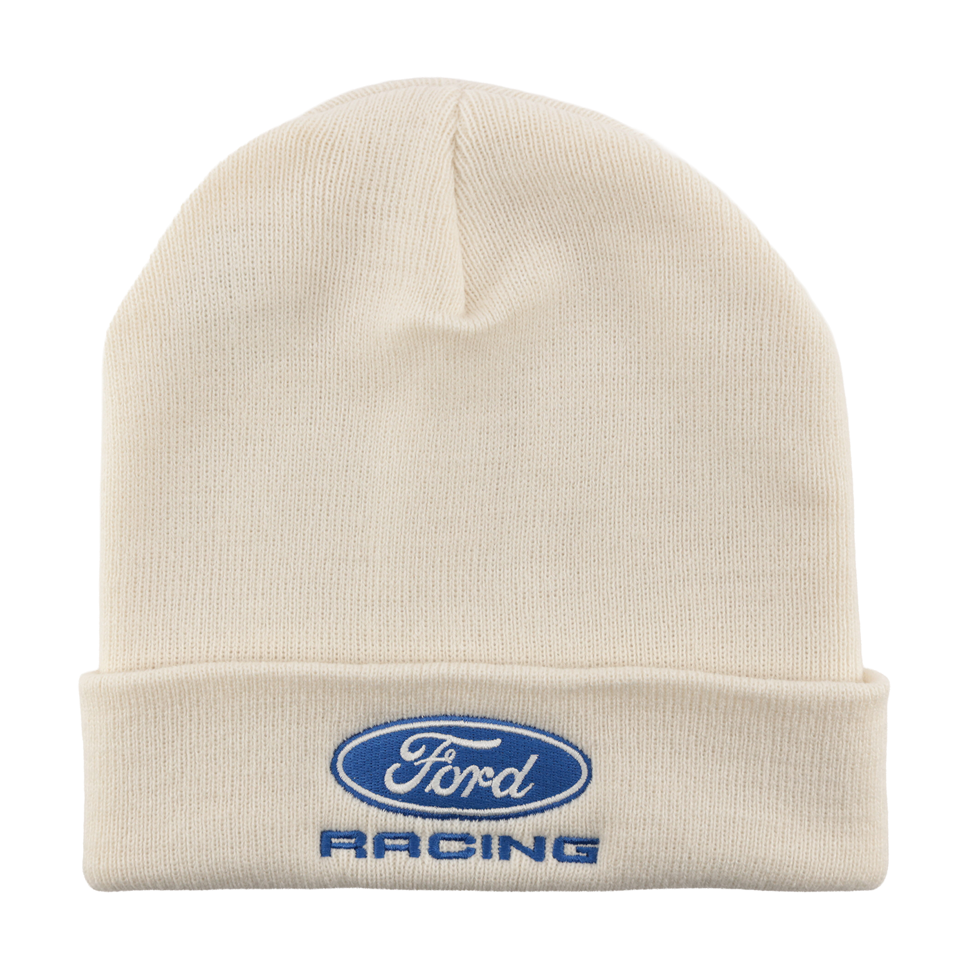 white beanie with Ford Racing logo