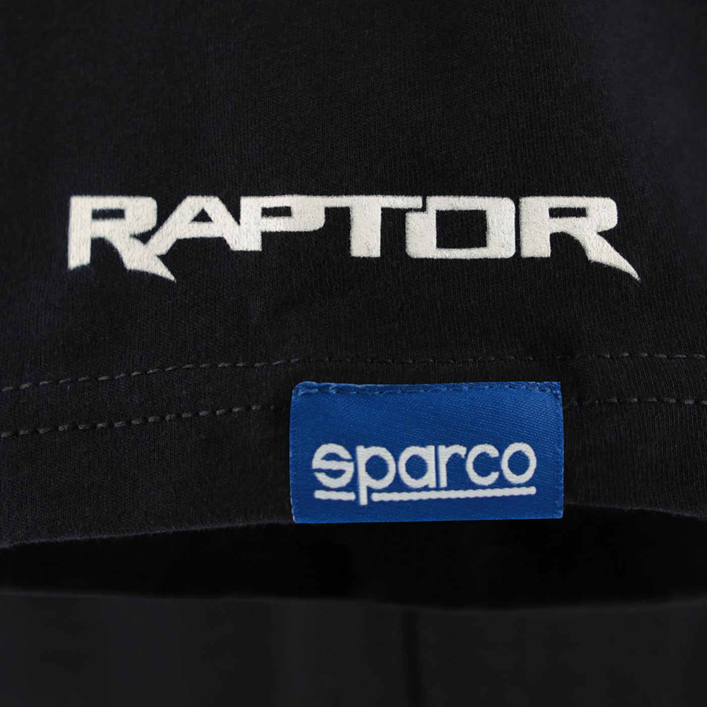 Black T-shirt with 'Raptor' logo and Sparco label