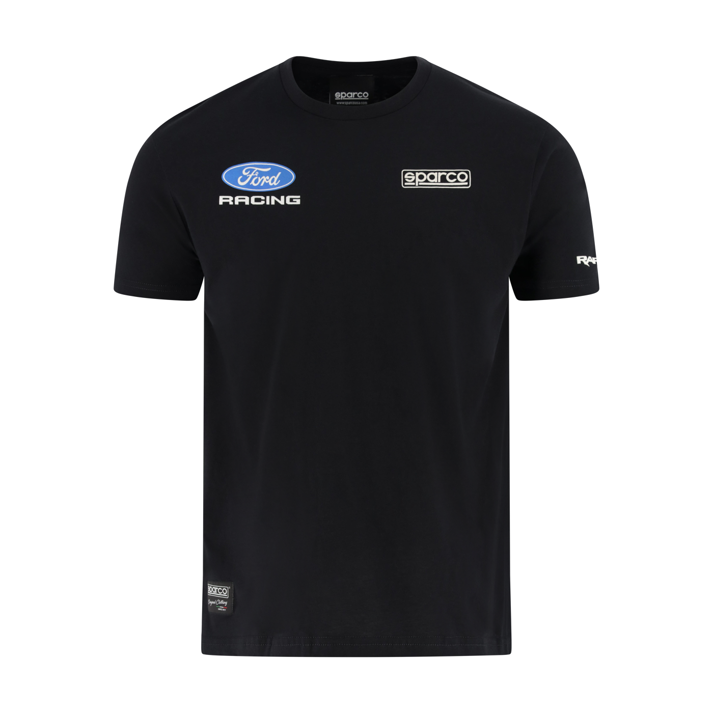 Black t-shirt with Ford Racing and Sparco logos on a white background