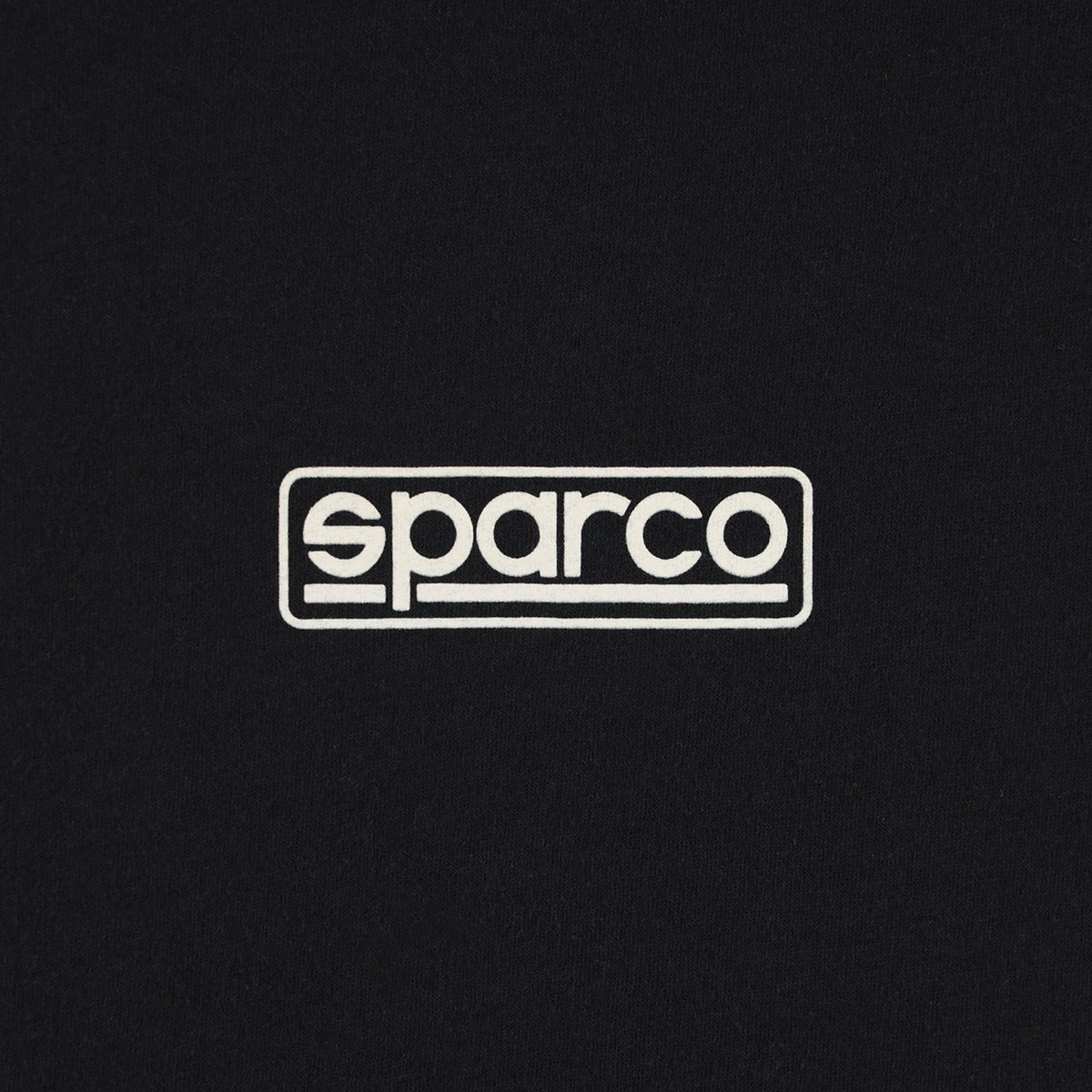 White Sparco logo on a black background