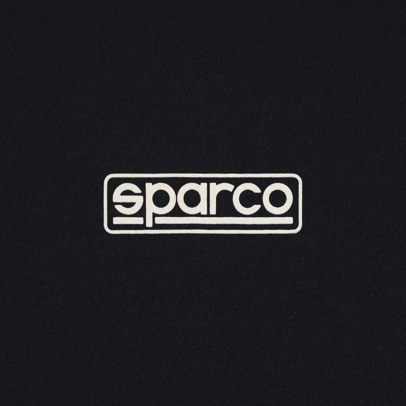 White Sparco logo on a black background