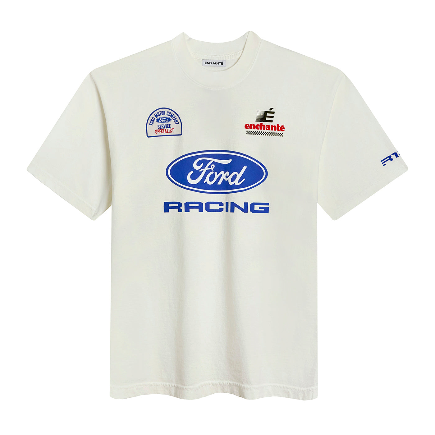 White t-shirt with Ford Racing logo on a white background