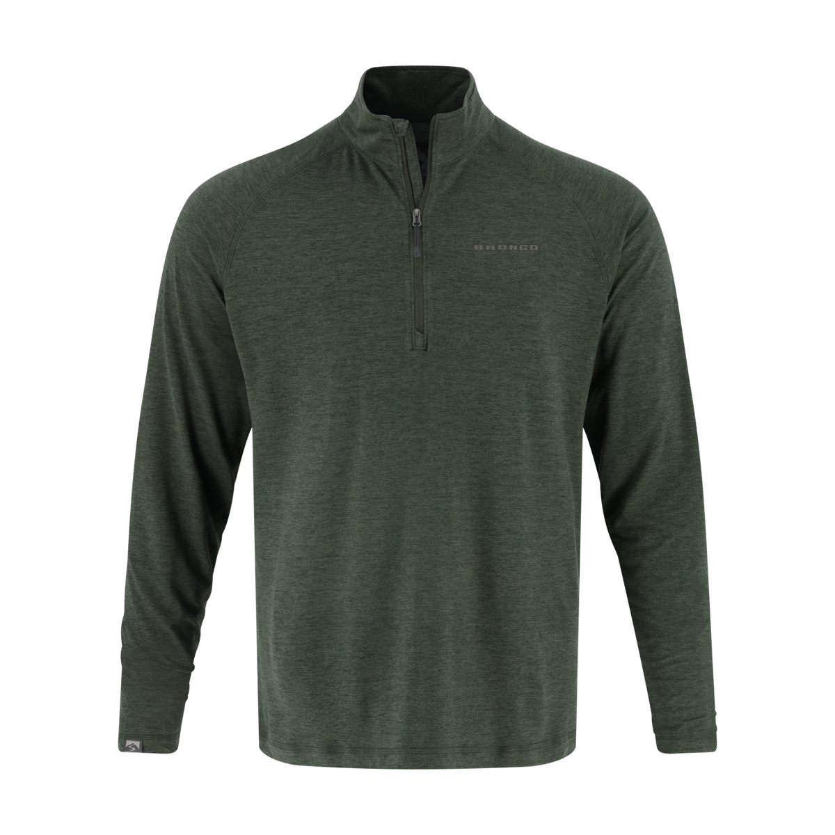 Green Bronco pullover quarter zip on a white background