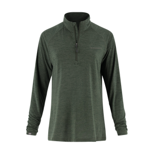Green long-sleeve Bronco shirt with a quarter zip on a white background