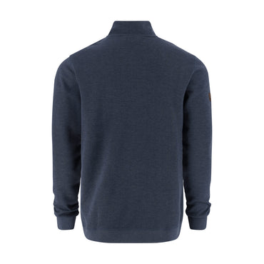 Navy blue half-zip sweatshirt on a white background