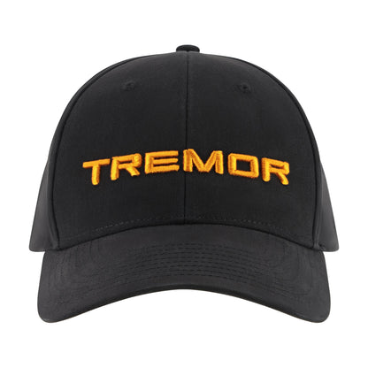 A black baseball cap with the word 'TREMOR' embroidered in orange across the front, shown against a plain white background.
