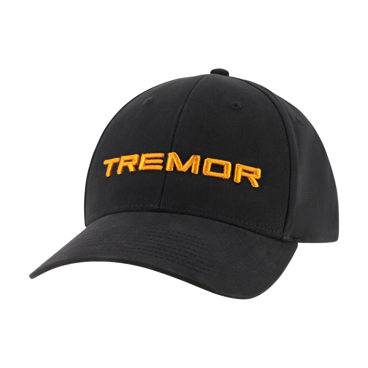 A black baseball cap with the brand name 'TREMOR' embroidered in bright orange across the front, shown against a plain white background.